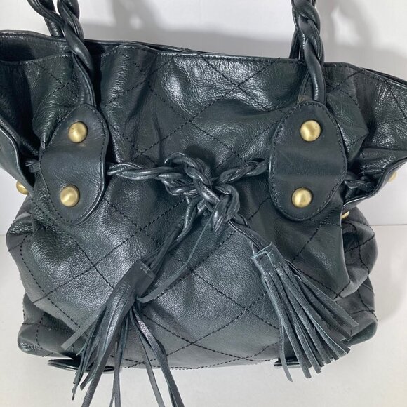 Womens‎ Michael Rome Designs Black Leather Paper Bag Hobo Purse 12 x 14 x 4" - Picture 2 of 11